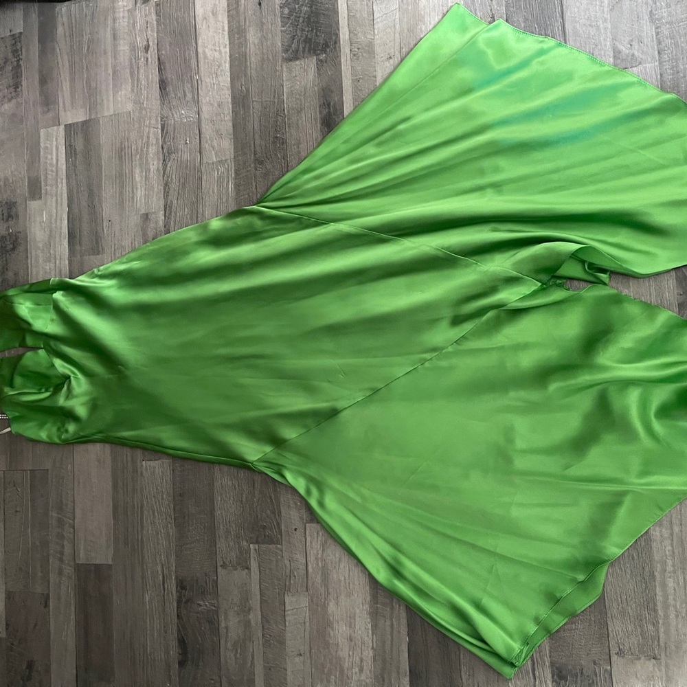 Satin green bling long dress.